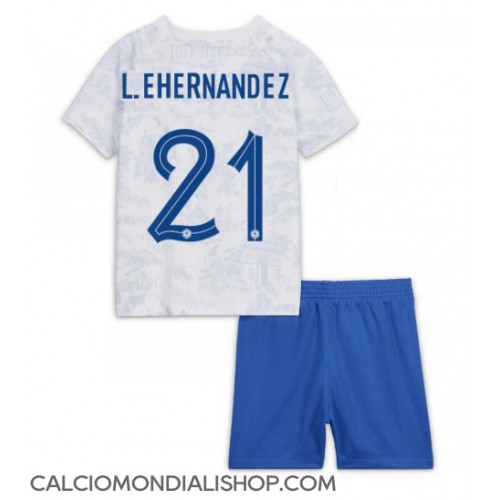 Maglie da calcio Francia Lucas Hernandez #21 Seconda Maglia Bambino Mondiali 2022 Manica Corta (+ Pantaloni corti)